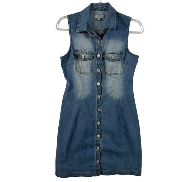 Love Tree Womens S Blue Denim Sleeveless‎ Button Down Shirt Dress Bodycon Sexy - Picture 1 of 7